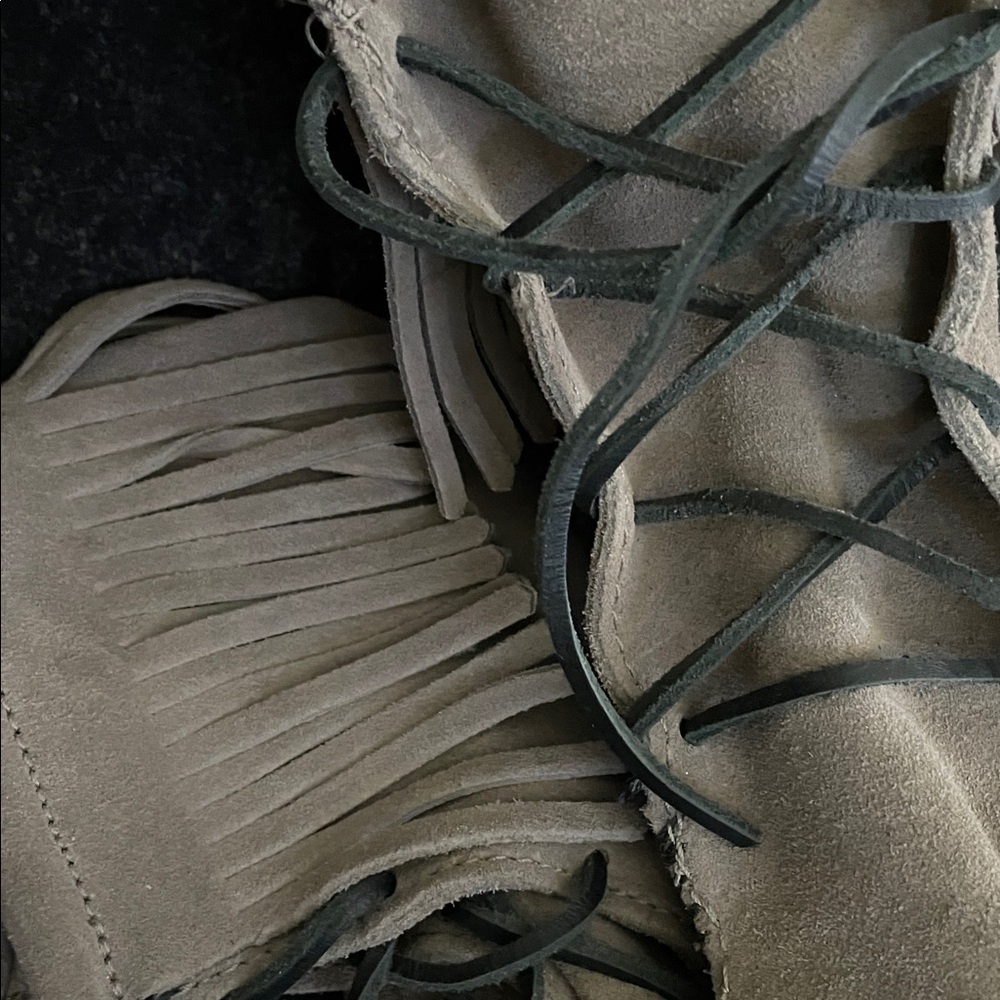 Minnetonka gray Fringed Suede Ankle Boots - Picture 4 of 5